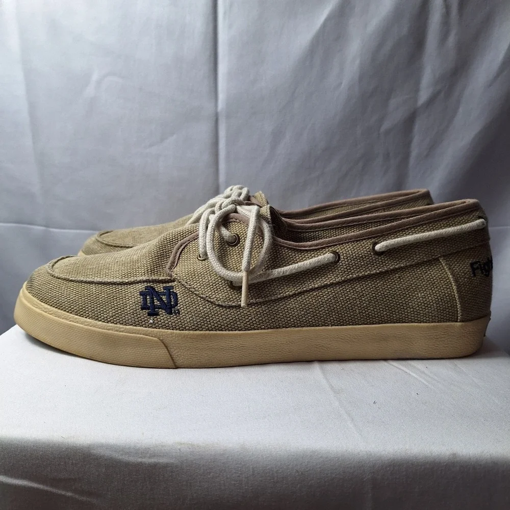 PRIMUS Notre Dame Fighting Irish Canvas Boat Deck Shoes Sz 12 Beige Blue Logo